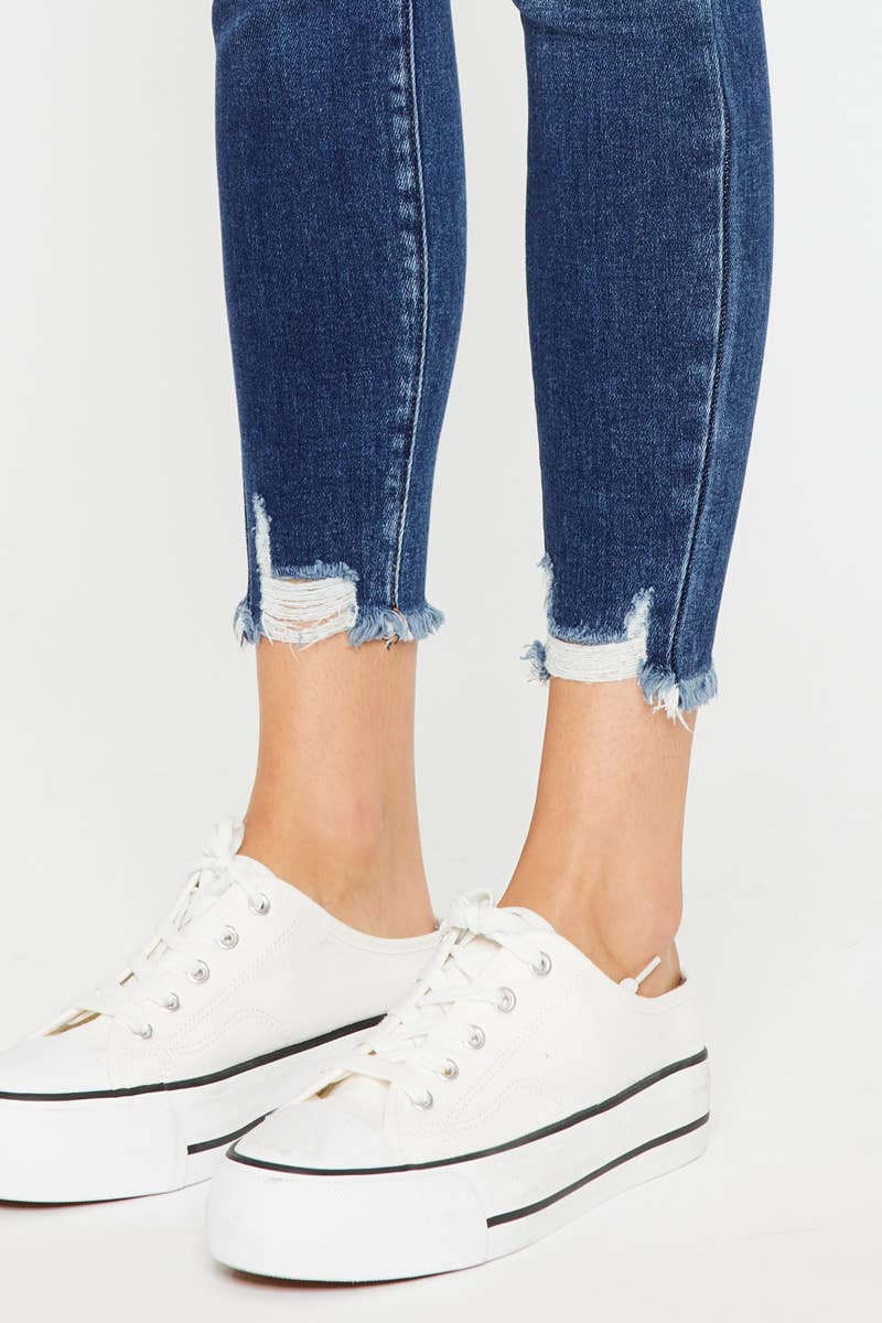 HIGH RISE RAW HEM ANKLE SKINNY JEANS