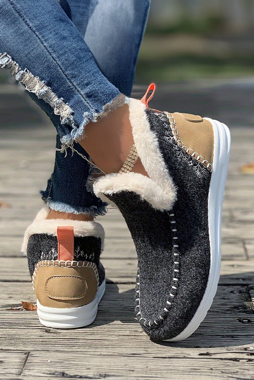 Suede Stitching Patchwork Plush Lined Anklet Boots -PREORDER