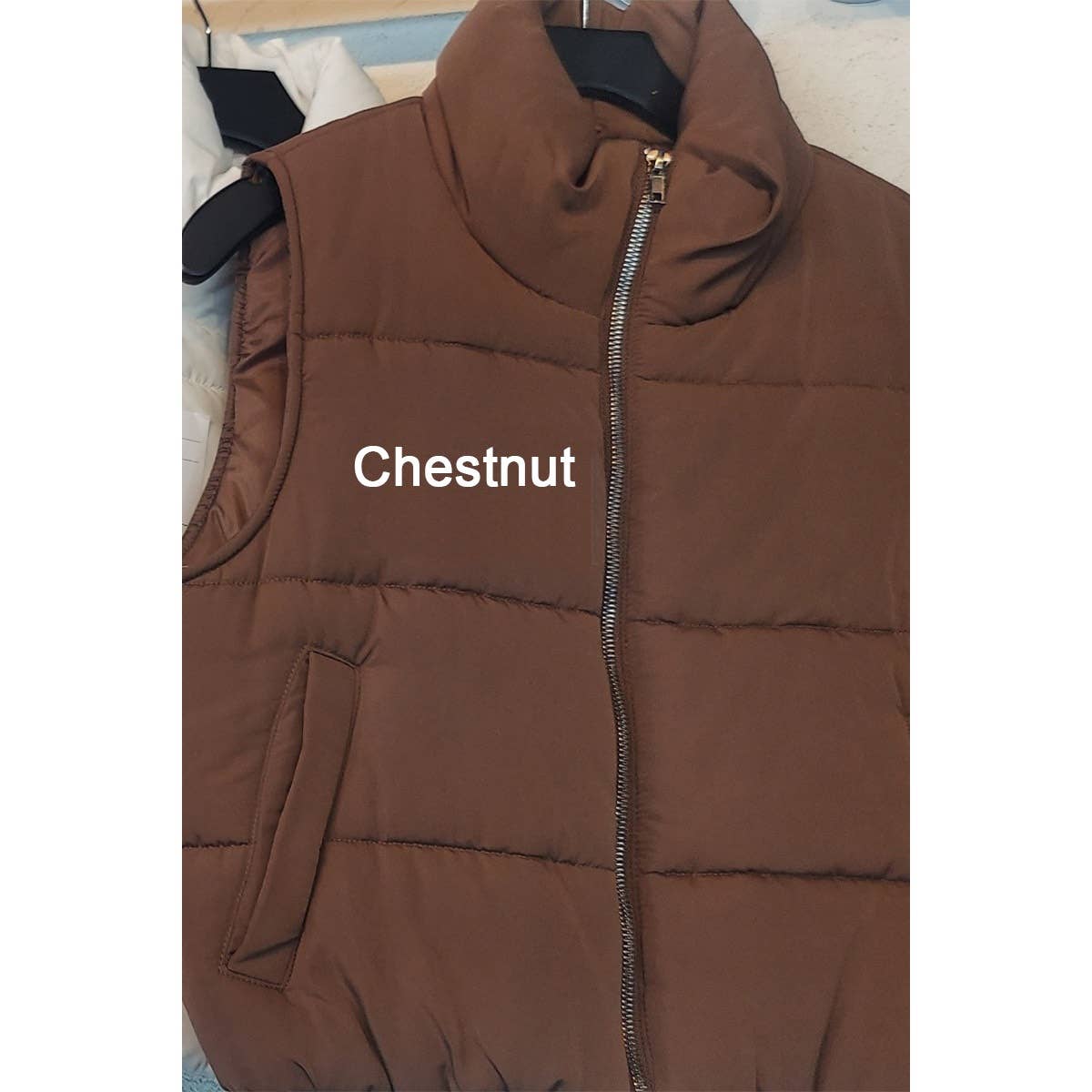 High Neck Zip Up Outerwear Vest-MILITARY GREEN