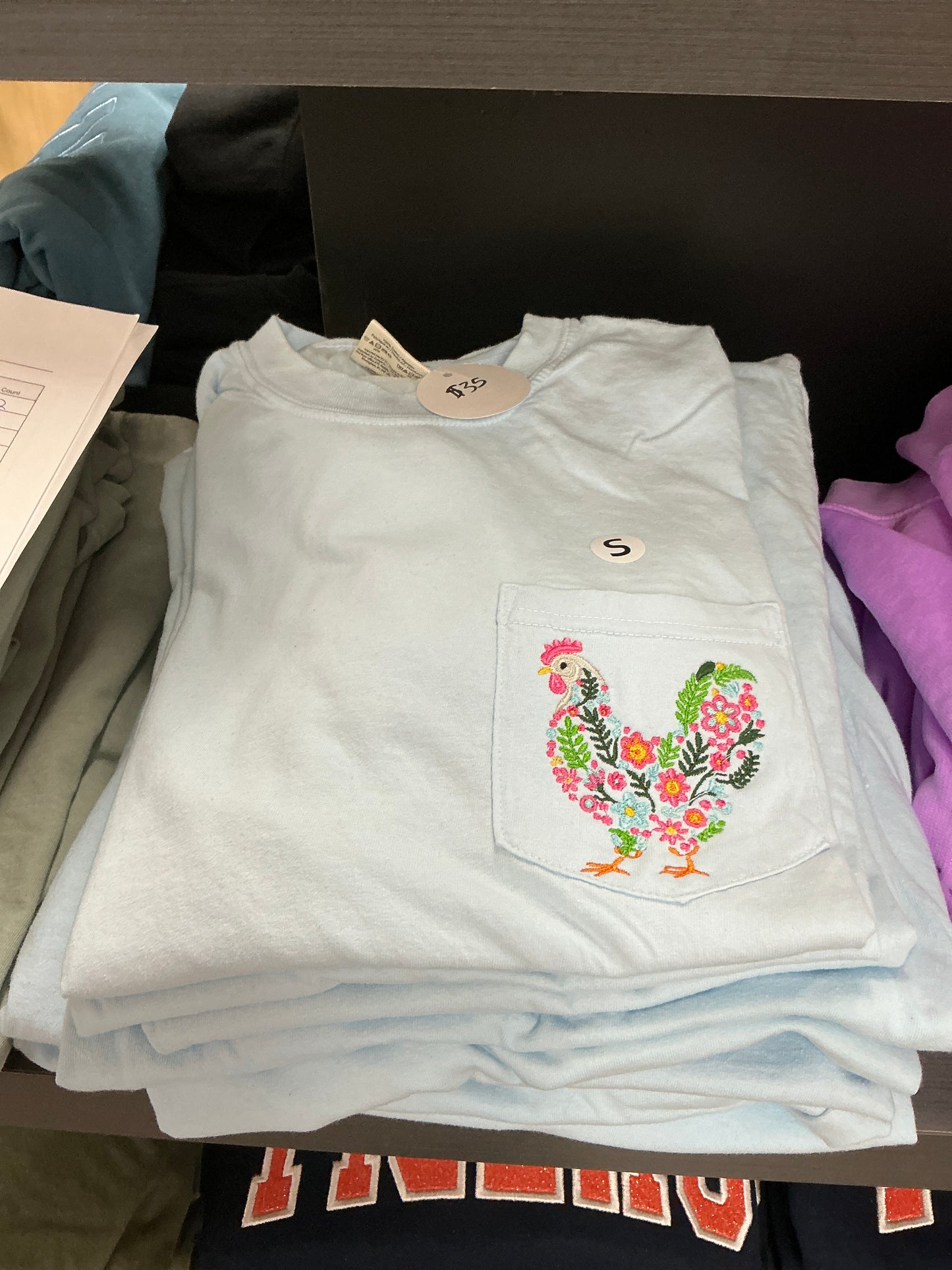 Floral Chicken Pocket - Chambray Blue