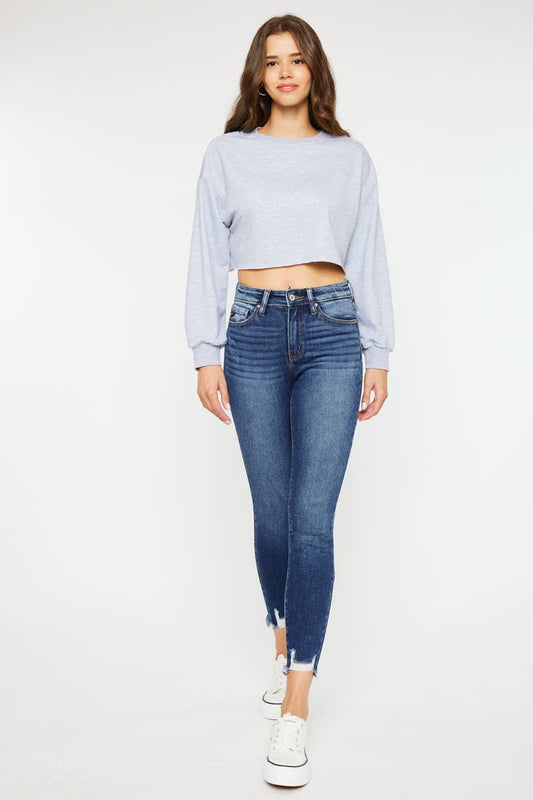 HIGH RISE RAW HEM ANKLE SKINNY JEANS