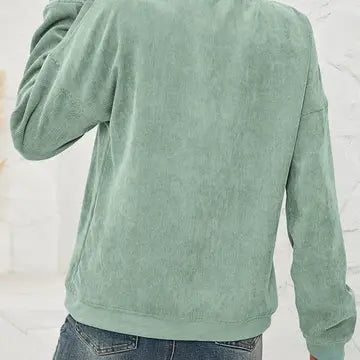 Corduroy Sweater Casual Round Neck Pullover Long Sleeved Top