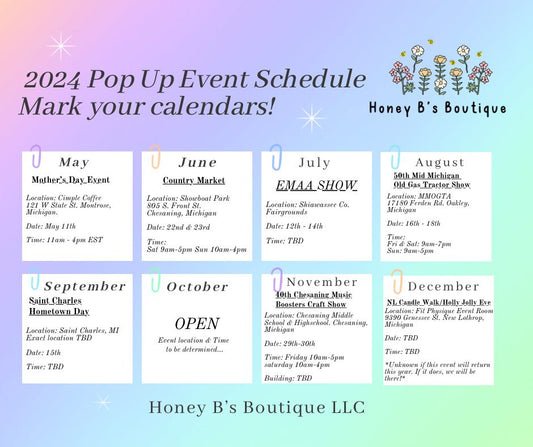 Honey B's Boutique 2024 Pop Up Shop Schedule