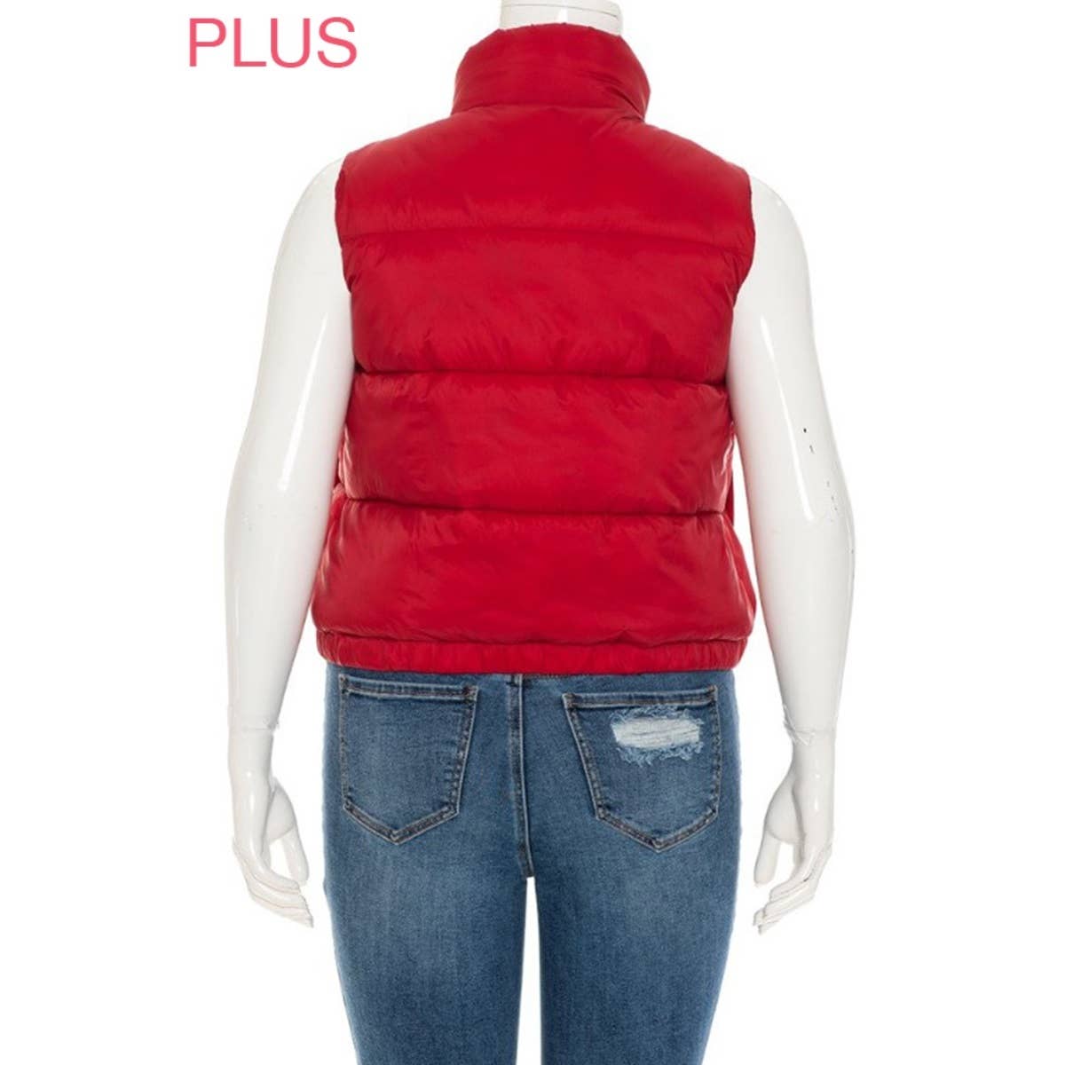 PLUS Nylon High Neck Faux Down Puffer Vest