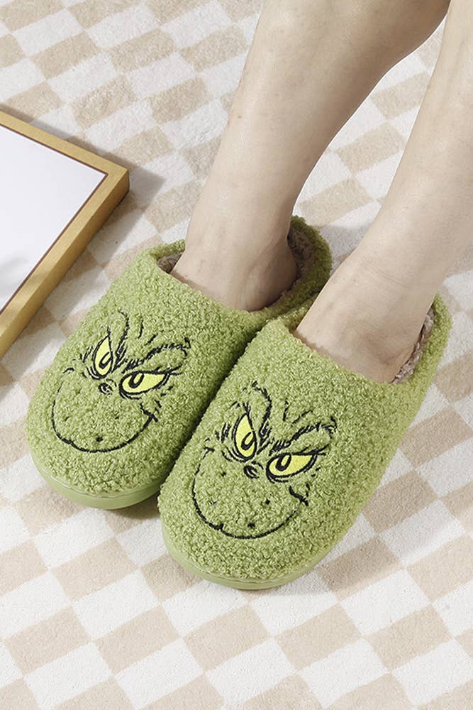 Green XMAS Grinch Fleece Slippers