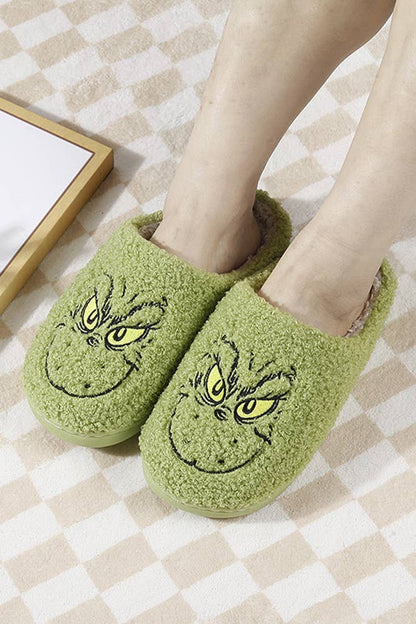 Green XMAS Grinch Fleece Slippers