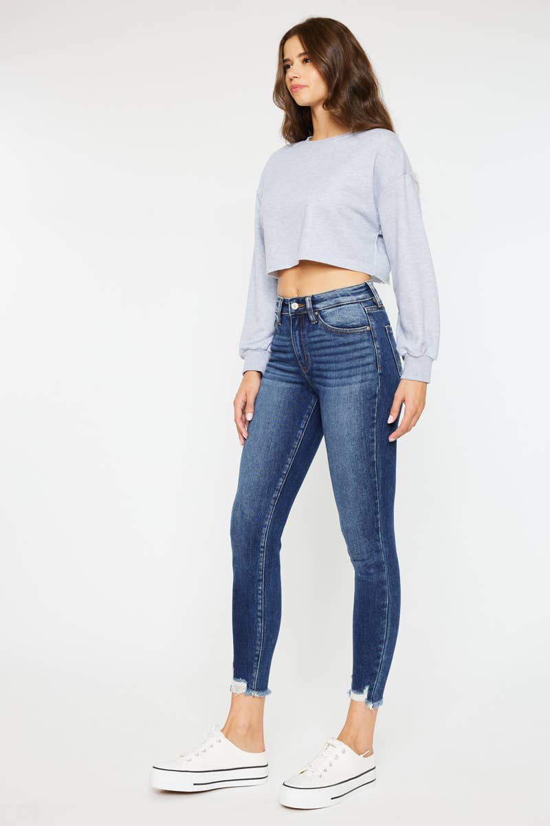 HIGH RISE RAW HEM ANKLE SKINNY JEANS