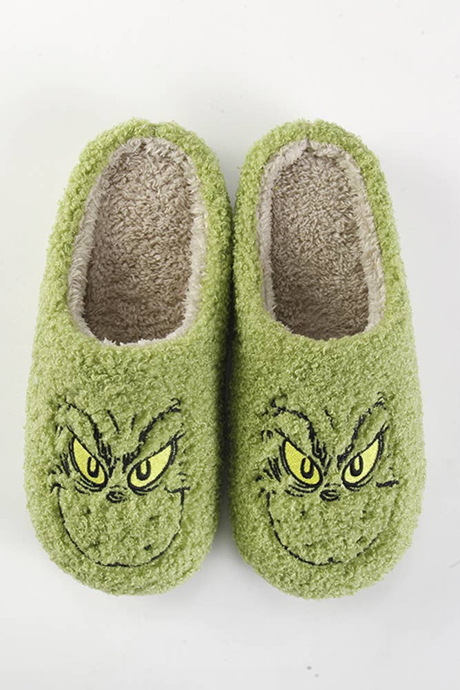 Green XMAS Grinch Fleece Slippers