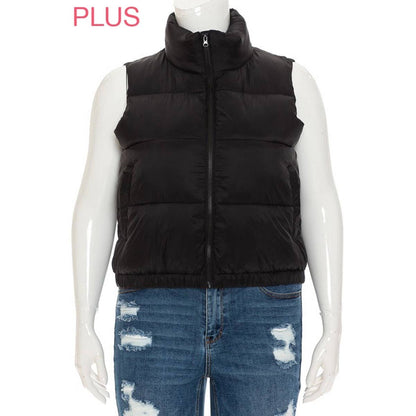 PLUS Nylon High Neck Faux Down Puffer Vest