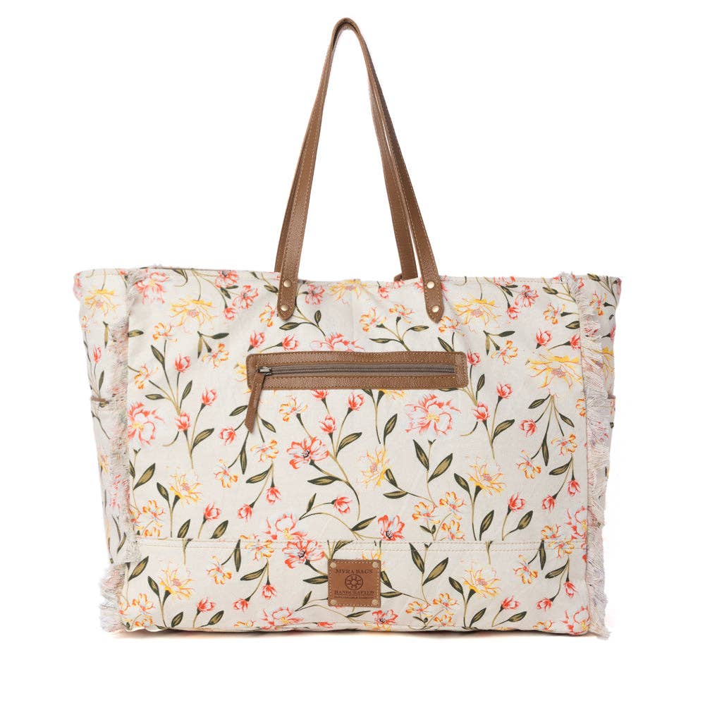Brookside Cotton & Leather Weekender Bag in Blush Cream