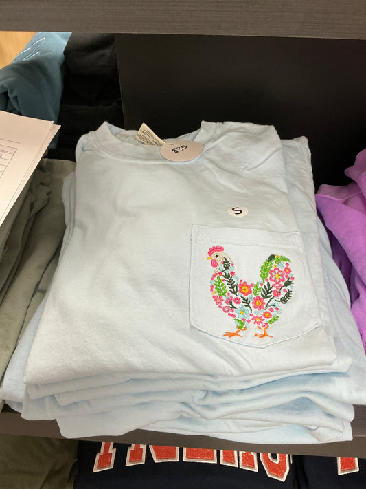 Floral Chicken Pocket - Chambray Blue