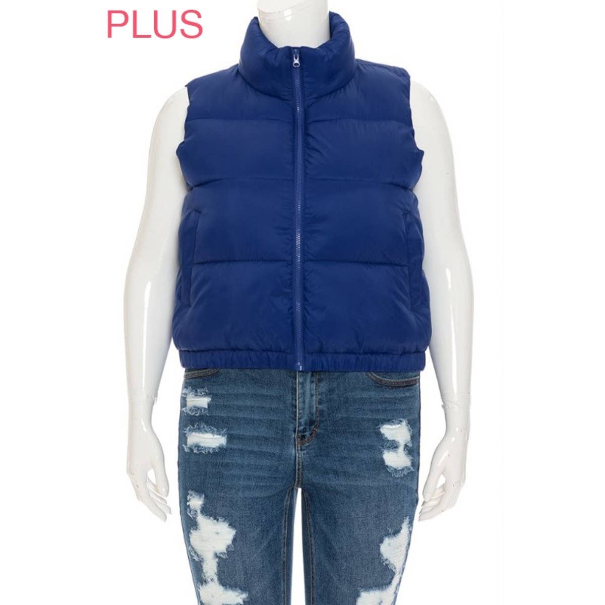 PLUS Nylon High Neck Faux Down Puffer Vest