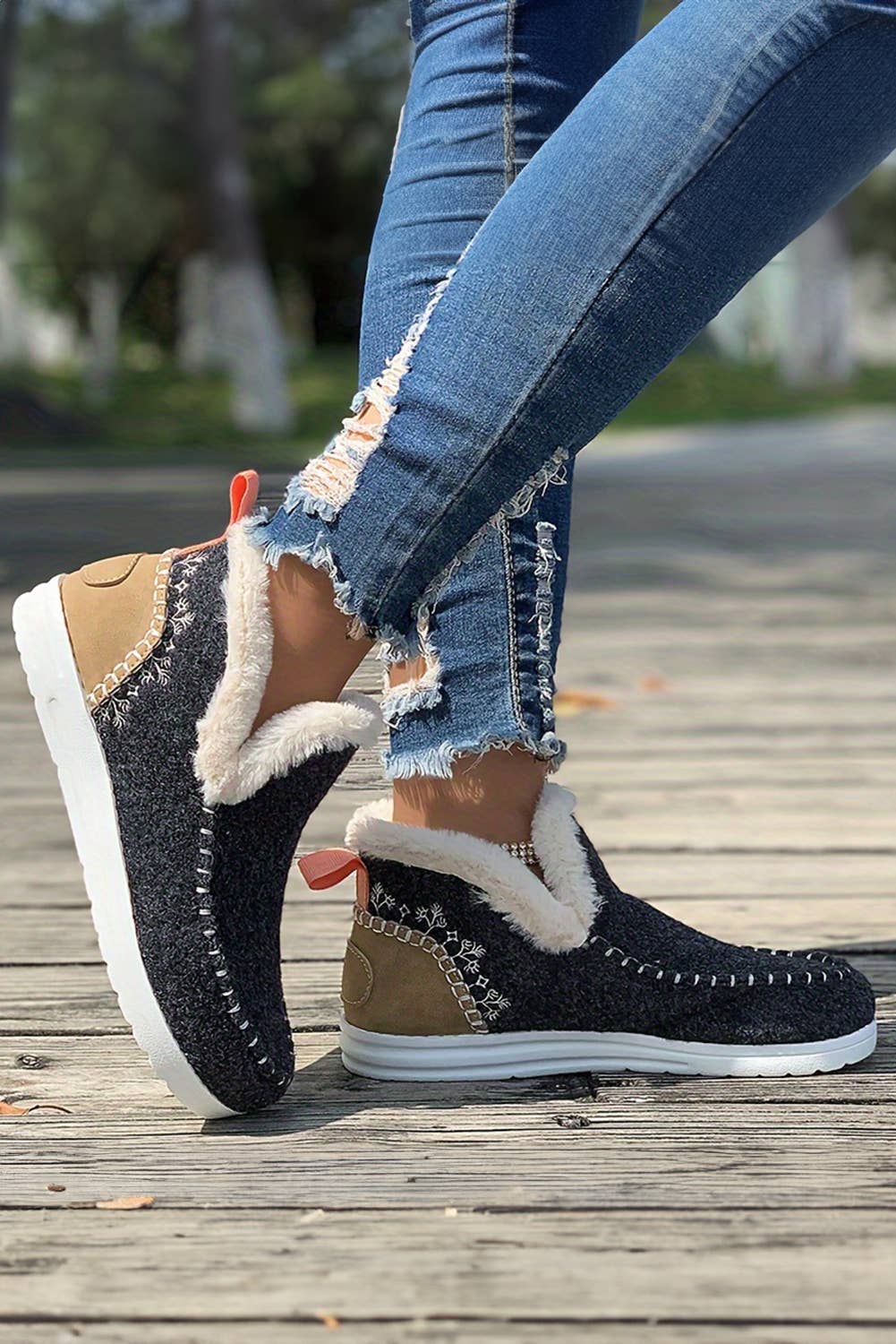 Suede Stitching Patchwork Plush Lined Anklet Boots -PREORDER