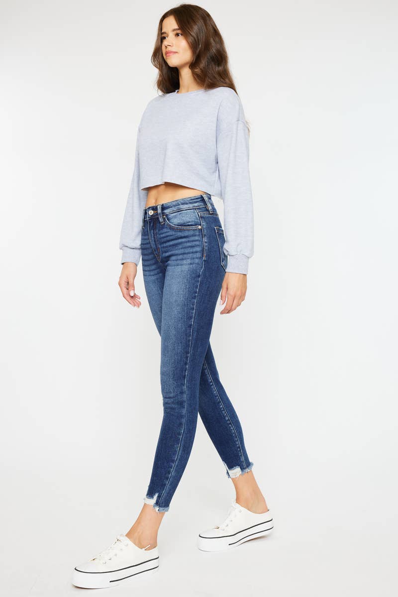 HIGH RISE RAW HEM ANKLE SKINNY JEANS