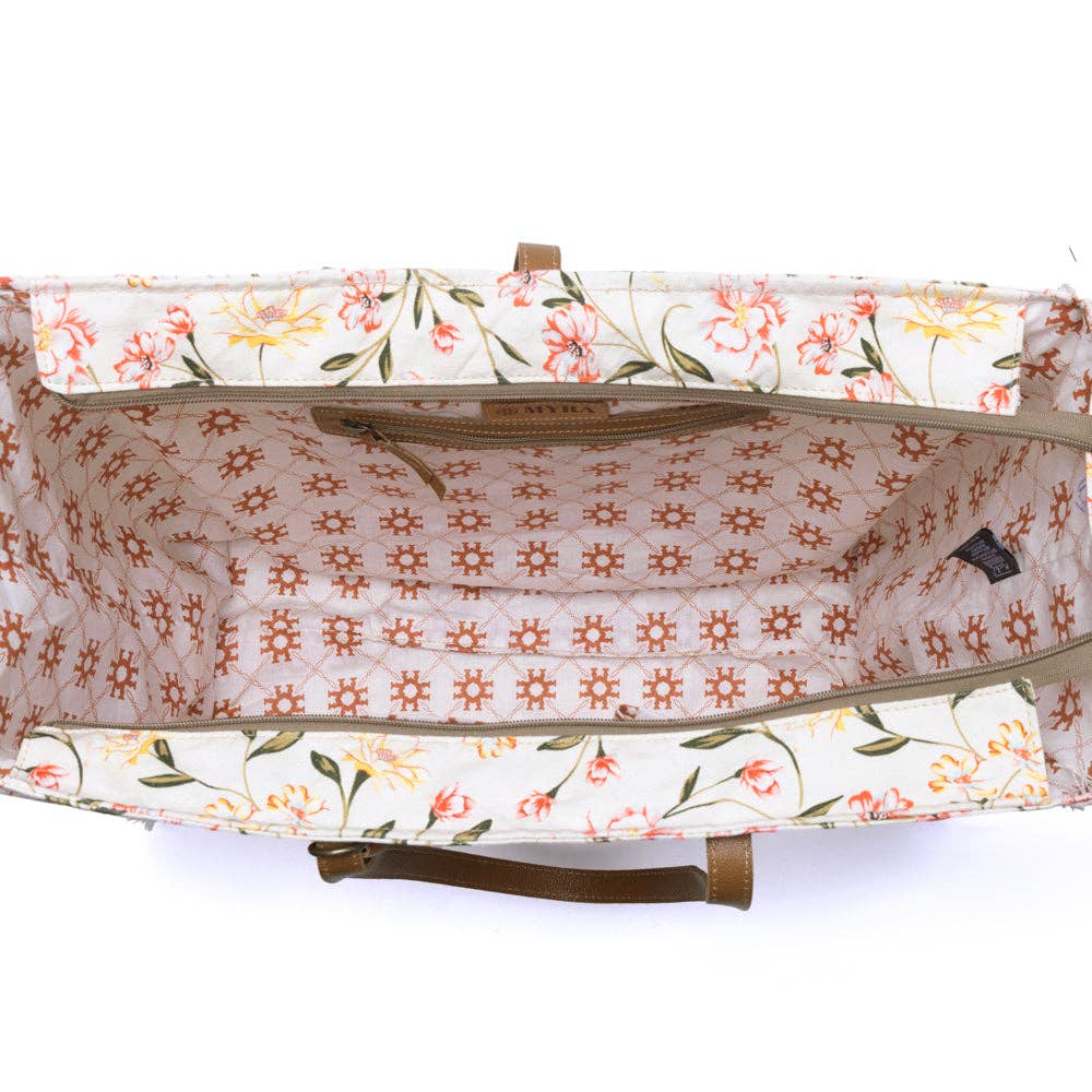 Brookside Cotton & Leather Weekender Bag in Blush Cream