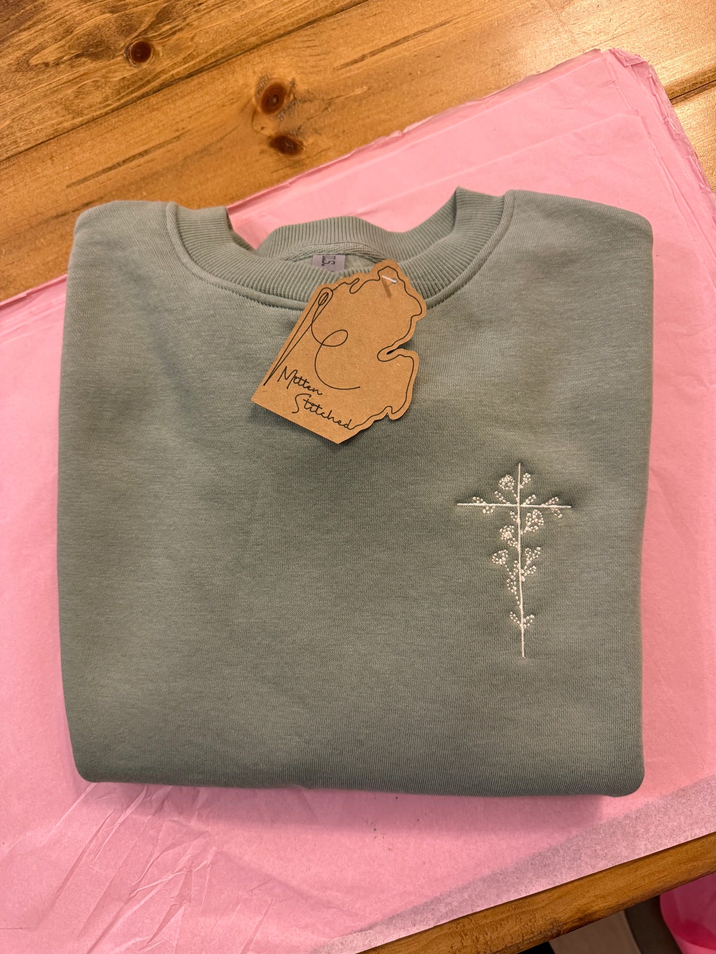 Dainty Cross Crewneck - Sage Green