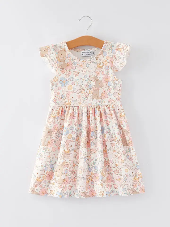 Easter Bunny Floral Girls Dress