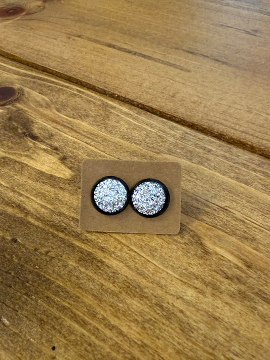 Black & Silver Druzy Studs