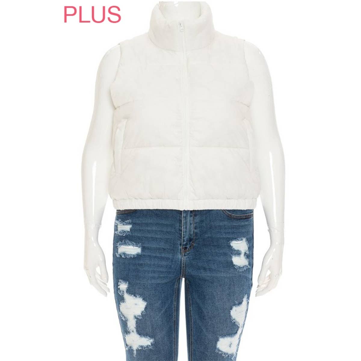 PLUS Nylon High Neck Faux Down Puffer Vest