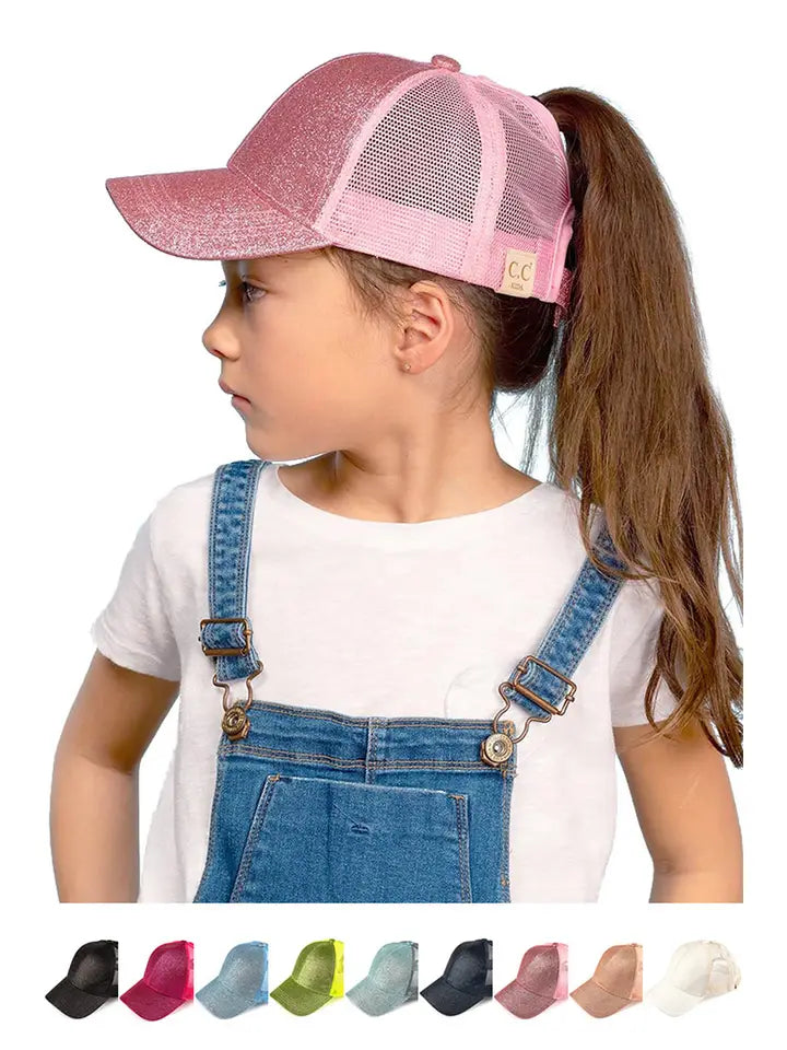 C.C. Kids Glitter Fabric with Mesh Pony Cap