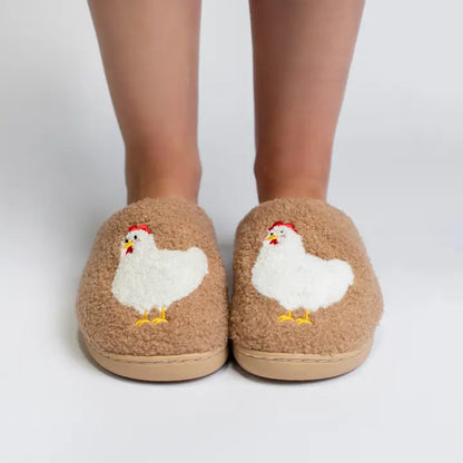 Brown Chicken Slippers - Adult