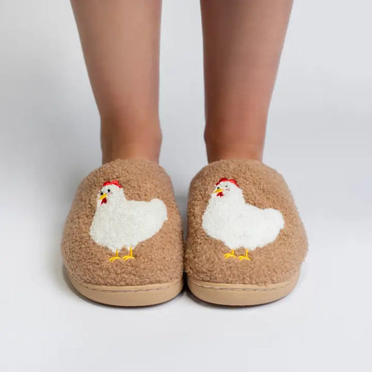 Brown Chicken Slippers - Adult