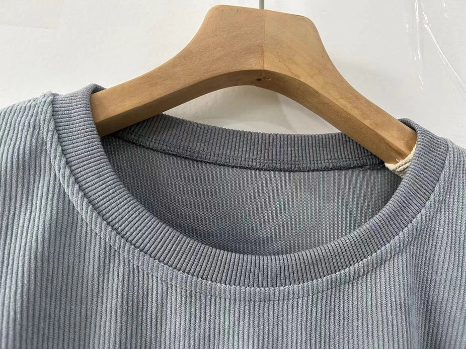 Corduroy Sweater Casual Round Neck Pullover Long Sleeved Top