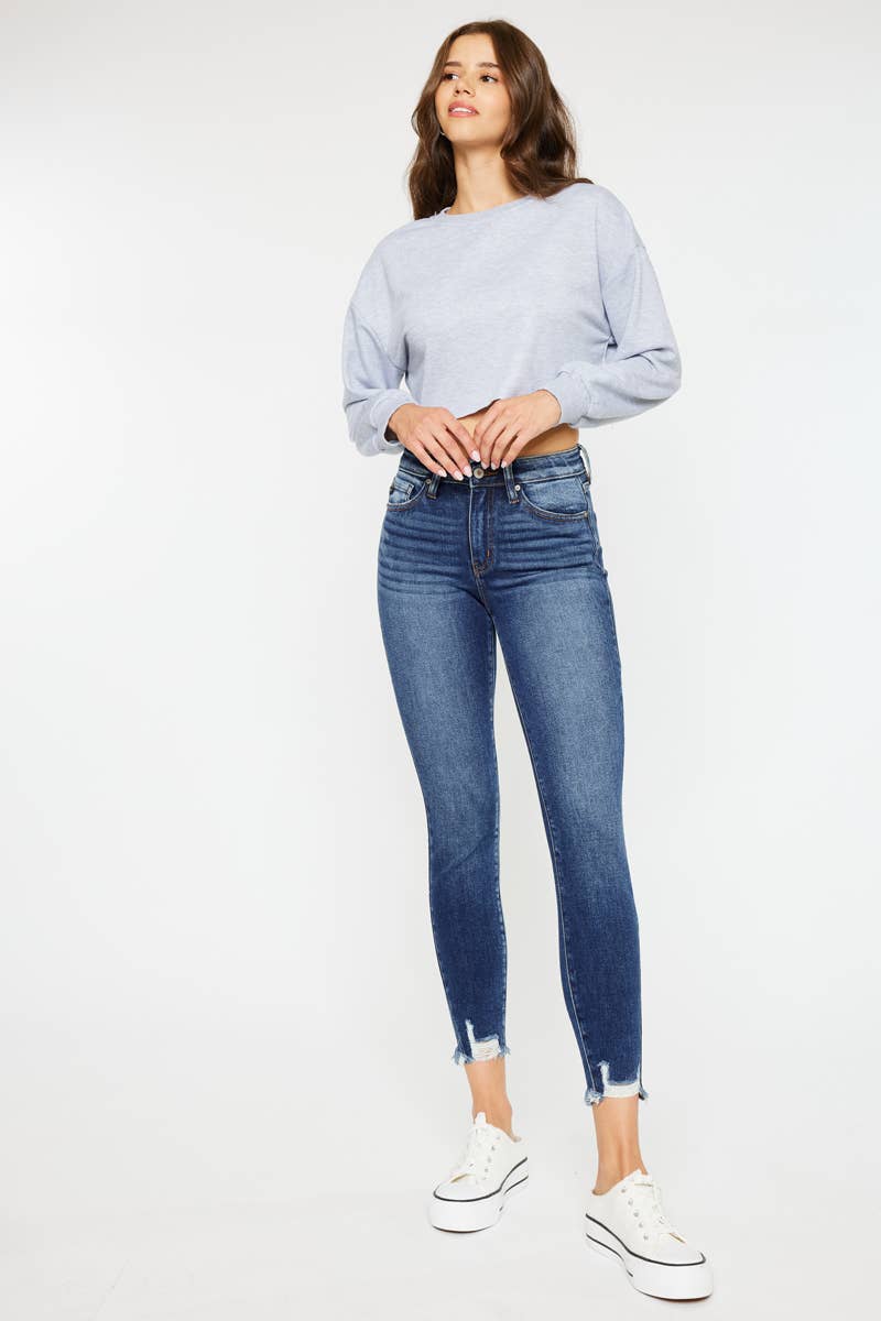HIGH RISE RAW HEM ANKLE SKINNY JEANS