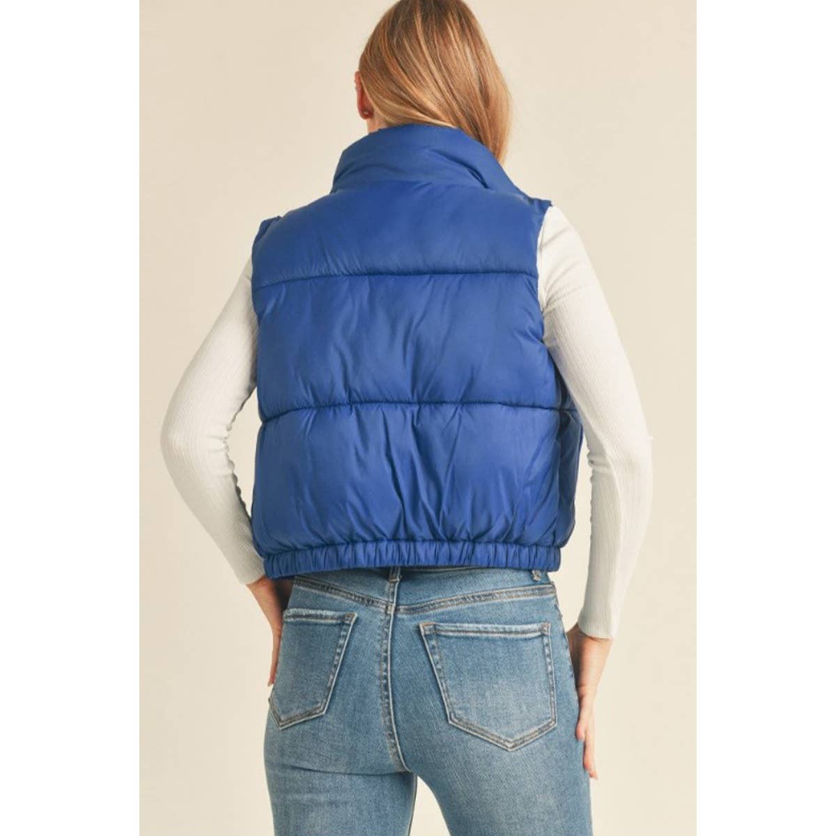 Nylon High Neck Faux Down Puffer Vest
