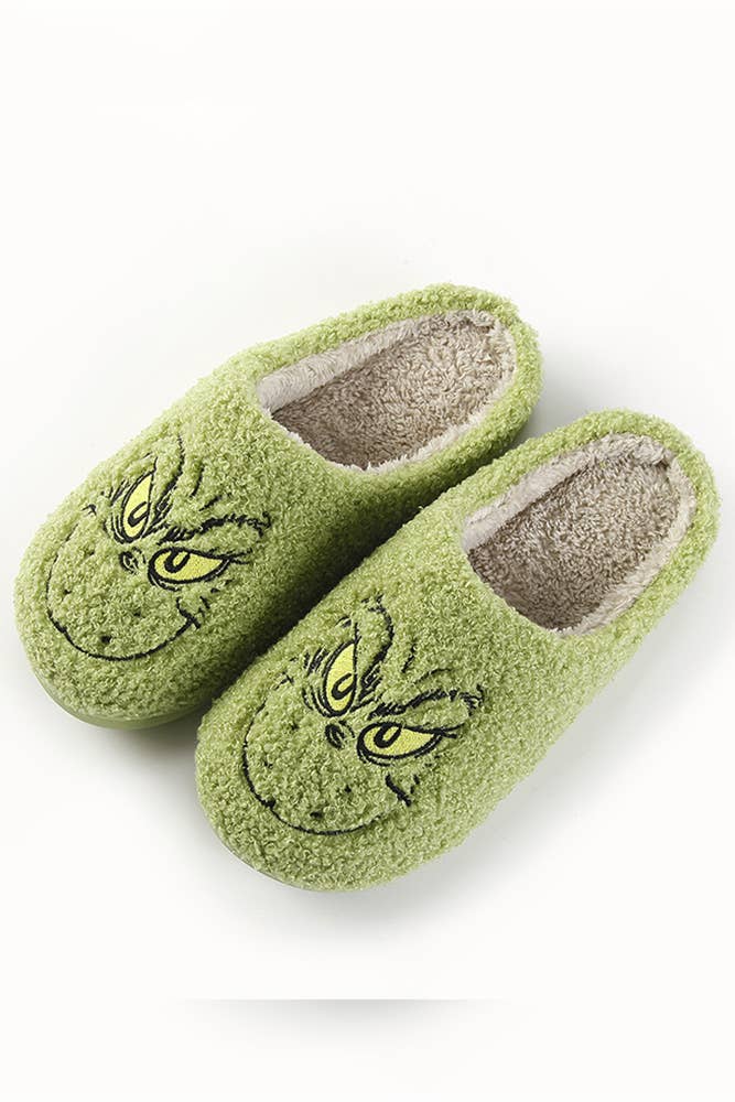Green XMAS Grinch Fleece Slippers
