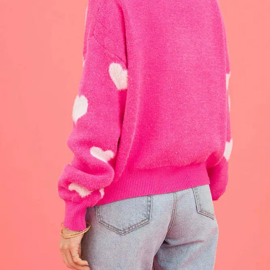 Pink All Over Hearts Sweater