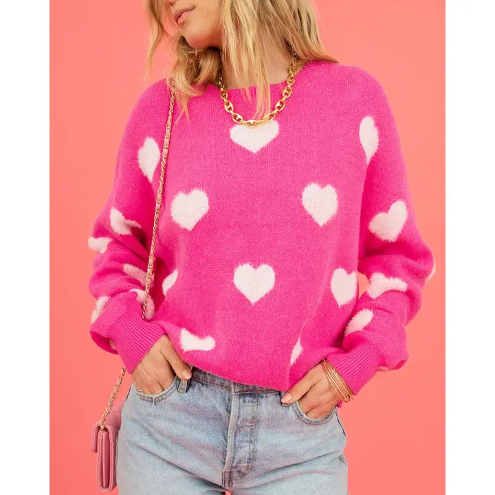 Pink All Over Hearts Sweater