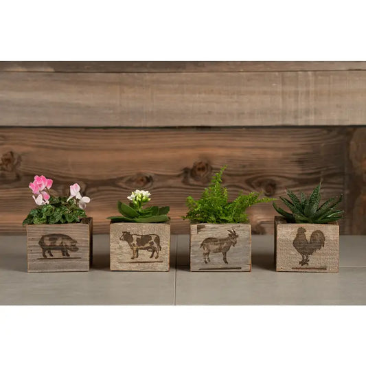 Reclaimed Wood Mini Farm Animal Planter Boxes